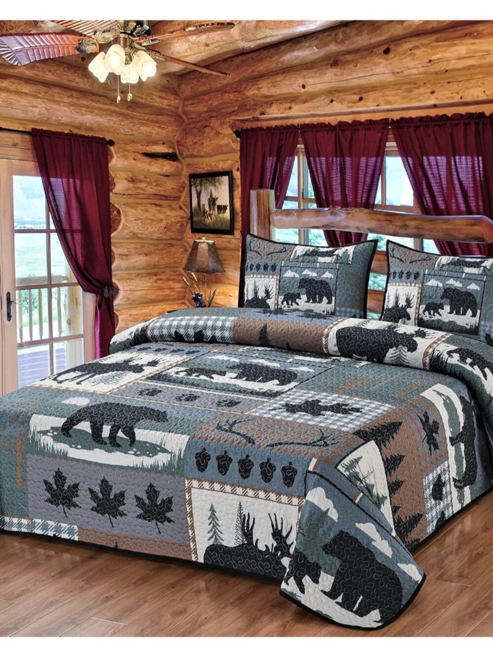 Woodland Symbols Quilt Queen Size, 3-Piece Bedding Set